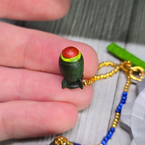 Handmade Fallout Vault Inspired Hair Stick Helmet, Mini Nuke, and +2 Rad Charms - Picture 10 of 14
